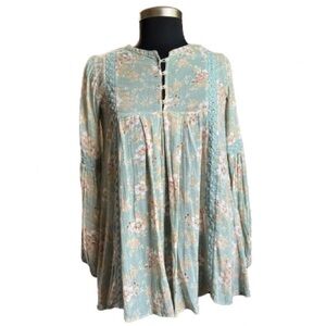 Denim & Supply Ralph Lauren XS Green Floral Peasant Lace Top Elastic Cuff
